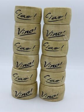Vintage Hand Painted Ceramic Napkin Rings Set of 12 Ciao Vino Italian